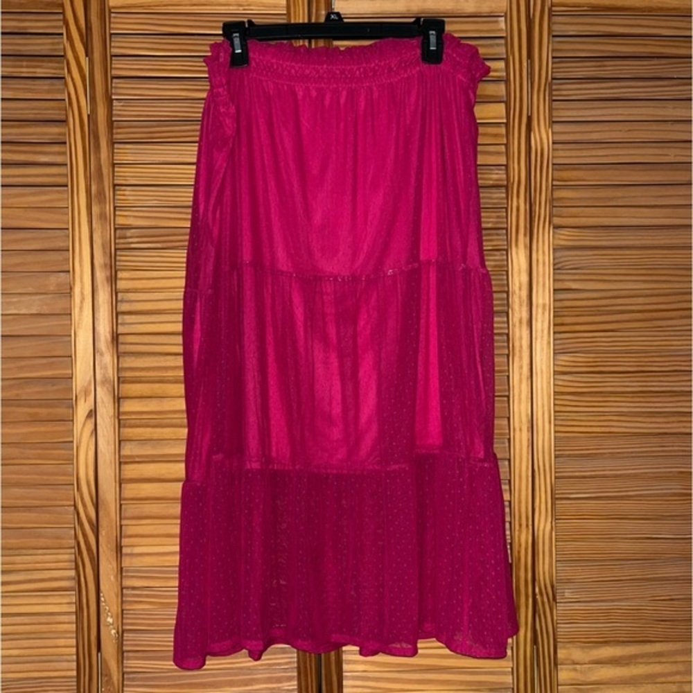 LC Lauren Conrad‎ Smocked Sheer-Hem Midi Elastic Waist Pink Skirt Size XXL